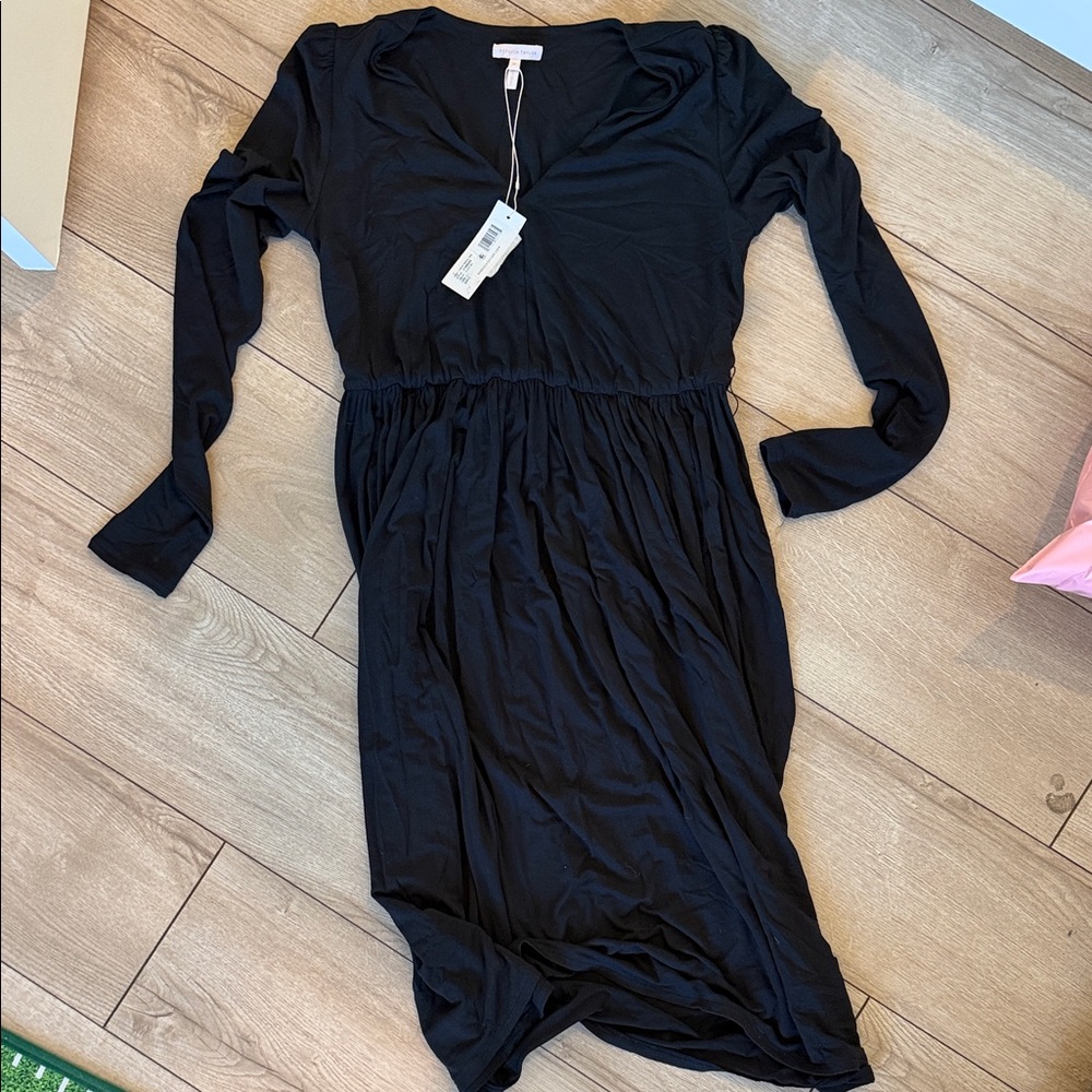 Rebecca Taylor Modal Black Long-Sleeve V-Neck Dress